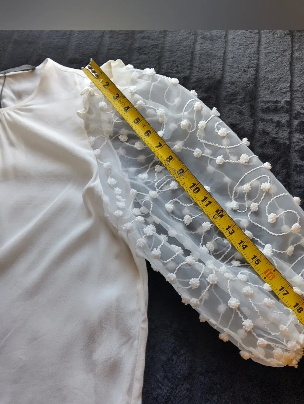 Zara Women's Cream Blouse Floral Sheer Puff Sleeves 100% Viscose Size L